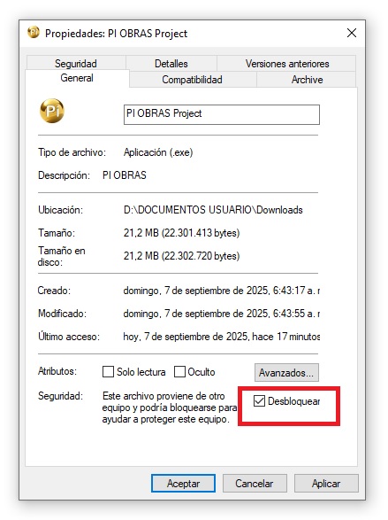 Instrucciones para desbloquear el archivo